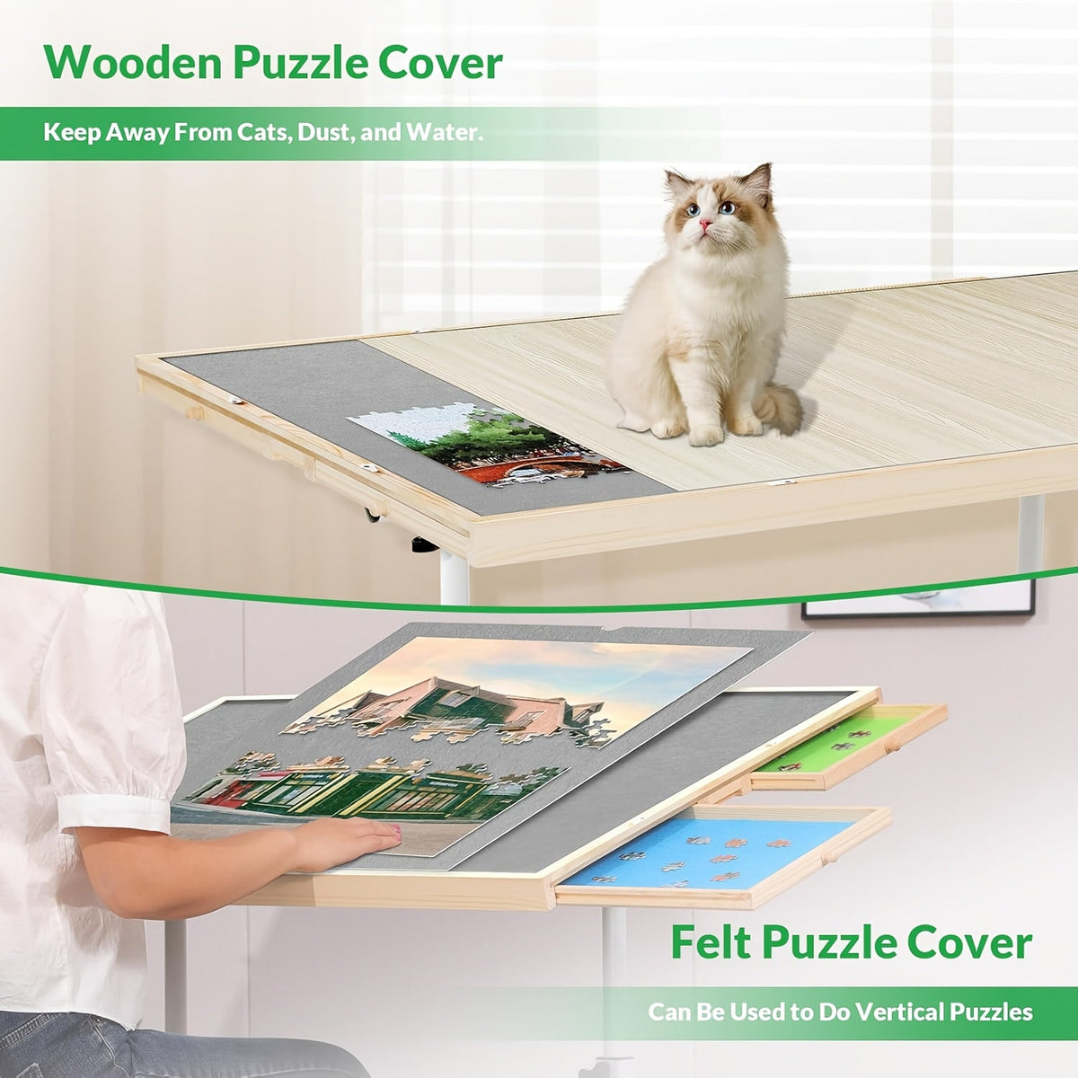 Table de puzzle réglable pour puzzles de 1500 pièces – Plateau de puzzle en bois massif inclinable et réglable en hauteur avec tiroir de rangement – Station de puzzle portable pour adultes – Cadeau idéal pour un anniversaire ou les fêtes