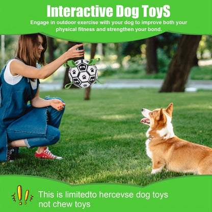 Jouet pour chien en forme de ballon de football avec sangles – Jouet durable pour jeux de traction et jeux d'eau pour chiens de petite et moyenne taille, inclut un embout de gonflage, cadeau idéal pour les chiots à Noël et pour les anniversaires