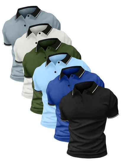 Lot de 6 polos pour homme, manches courtes, sport, golf, décontracté, été, plein air – Polo respirant et anti-humidité pour homme, couleurs assorties, tailles S à XXL
