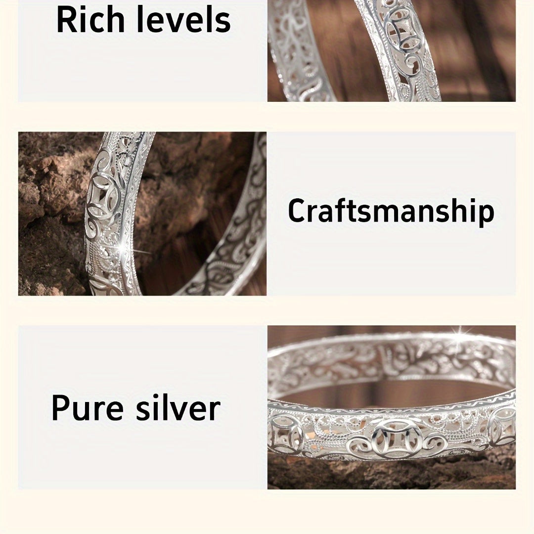 Bracelet jonc en argent pur S999 pour femme – Manchette fermée massive, bijou en argent fin de haute pureté, accessoire de mode élégant et brillant, cadeau idéal pour un anniversaire ou une fête.
