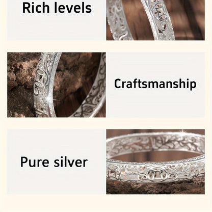 Bracelet jonc en argent pur S999 pour femme – Manchette fermée massive, bijou en argent fin de haute pureté, accessoire de mode élégant et brillant, cadeau idéal pour un anniversaire ou une fête.