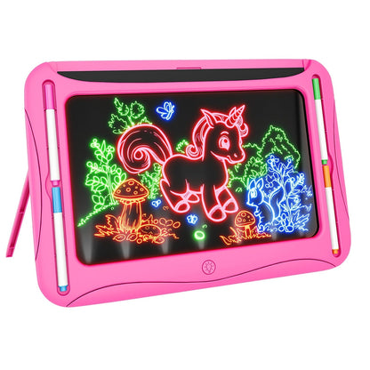 LED Light Up Drawing Board for Kids 8 Light FX Modes Doodle Tracing Art Set with 9 Double-Sided Cards 6 Washable Markers Flip Stand Creative STEM Toy Birthday Christmas Gift Girls Boys Ages 3-8