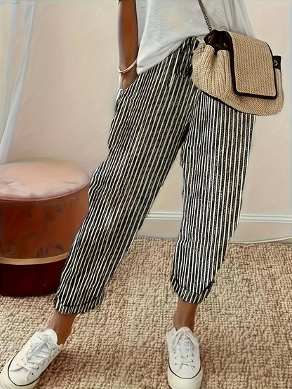Pantalon large à rayures pour femme, coupe décontractée, bande latérale, pantalon léger en polyester - Pantalon mode confortable toutes saisons, tailles S M L XL XXL, plusieurs coloris