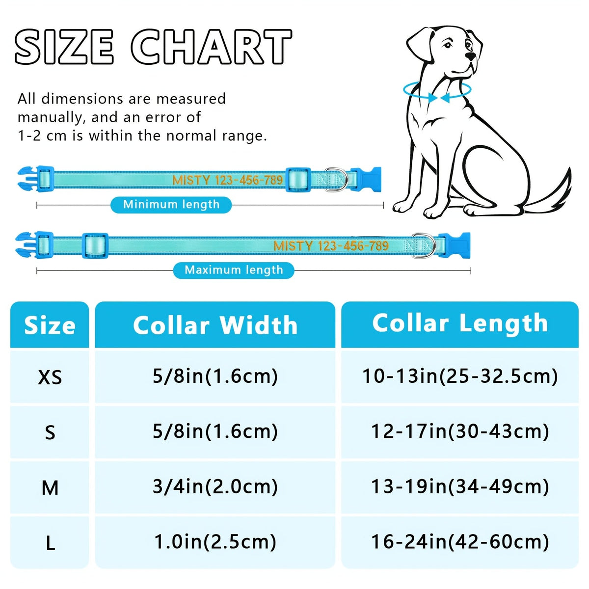 Collier pour chien phosphorescent personnalisé – Nom et numéro de téléphone brodés, collier de sécurité lumineux pour chiens de petite, moyenne et grande taille, conception anti-perte disponible en XS/S/M/L, 5 couleurs au choix