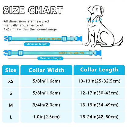 Collier pour chien phosphorescent personnalisé – Nom et numéro de téléphone brodés, collier de sécurité lumineux pour chiens de petite, moyenne et grande taille, conception anti-perte disponible en XS/S/M/L, 5 couleurs au choix