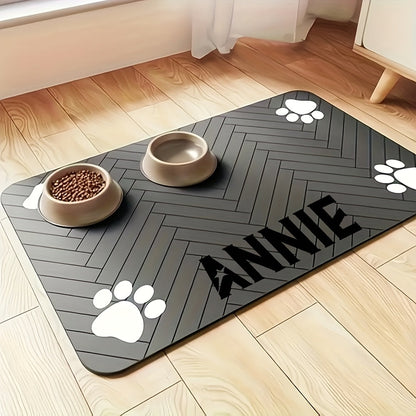 Tapis de gamelle personnalisé pour animal de compagnie – Grand tapis antidérapant, absorbant et à séchage rapide pour chien et chat, set de table imperméable style nordique pour nourriture et eau, cadeau personnalisé pour chien et chat