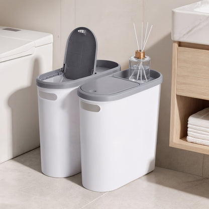 Petite poubelle de salle de bain avec poignées intégrées, lot de 1 ou 2 – Corbeille à papier en plastique antirouille, design gain de place pour salle de bain, buanderie et bureau, sacs poubelle inclus