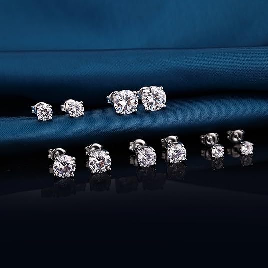 Boucles d'oreilles puces en moissanite, argent sterling 925, couleur D, pureté VVS1, taille ronde, 1 à 4 carats – Bijoux fins brillants pour femmes et hommes, cadeau idéal pour un anniversaire, un mariage, Noël ou une fête.