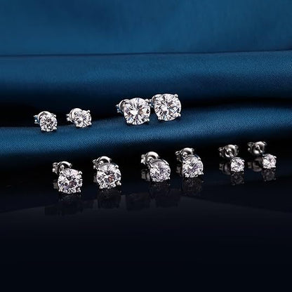 Boucles d'oreilles puces en moissanite, argent sterling 925, couleur D, pureté VVS1, taille ronde, 1 à 4 carats – Bijoux fins brillants pour femmes et hommes, cadeau idéal pour un anniversaire, un mariage, Noël ou une fête.