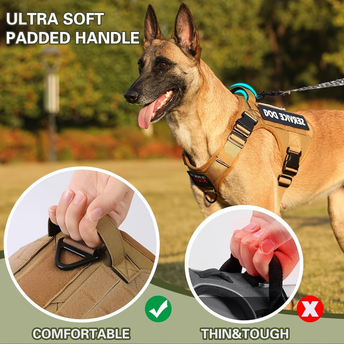Harnais tactique pour chien – Gilet anti-traction style militaire pour animal de compagnie avec poignée de contrôle, ajustement sécurisé pour chiens actifs, motif uni, tailles S à XL, idéal pour le dressage, la randonnée et la marche