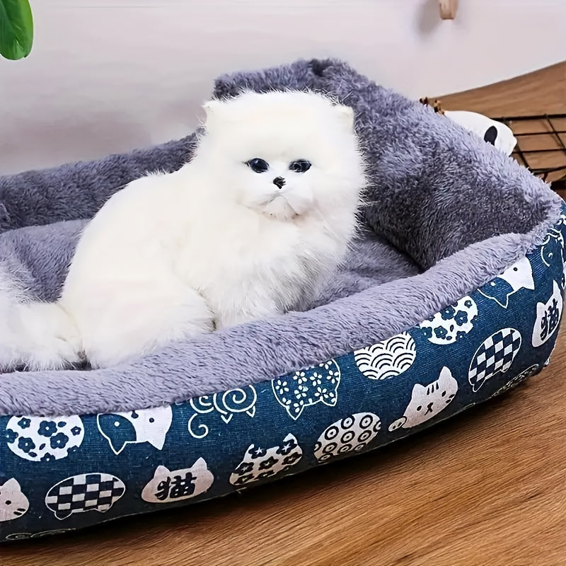 Matelas ultra-doux pour animaux et coussin de canapé – Coussin de lit chaud et confortable pour chien et chat, design bleu, tissu durable facile à nettoyer, 3 tailles M/L/XL pour chats, chiens et petits animaux