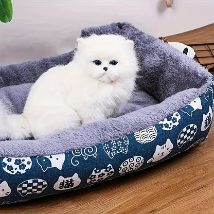 Matelas ultra-doux pour animaux et coussin de canapé – Coussin de lit chaud et confortable pour chien et chat, design bleu, tissu durable facile à nettoyer, 3 tailles M/L/XL pour chats, chiens et petits animaux