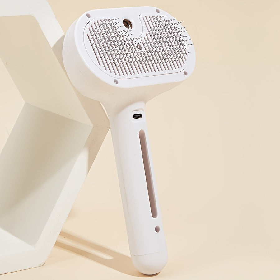 Brosse à vapeur 3-en-1 pour chat, peigne de toilettage avec vapeur et bouton de libération, outil d'épilation et de démêlage pour chiens et chats de toutes tailles, utilisation en intérieur, blanc rose