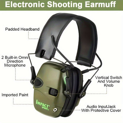 Casque de tir électronique tactique avec amplification sonore et réduction du bruit - Protection auditive serre-tête pour la chasse, le tir en stand en extérieur et les sports d'impact