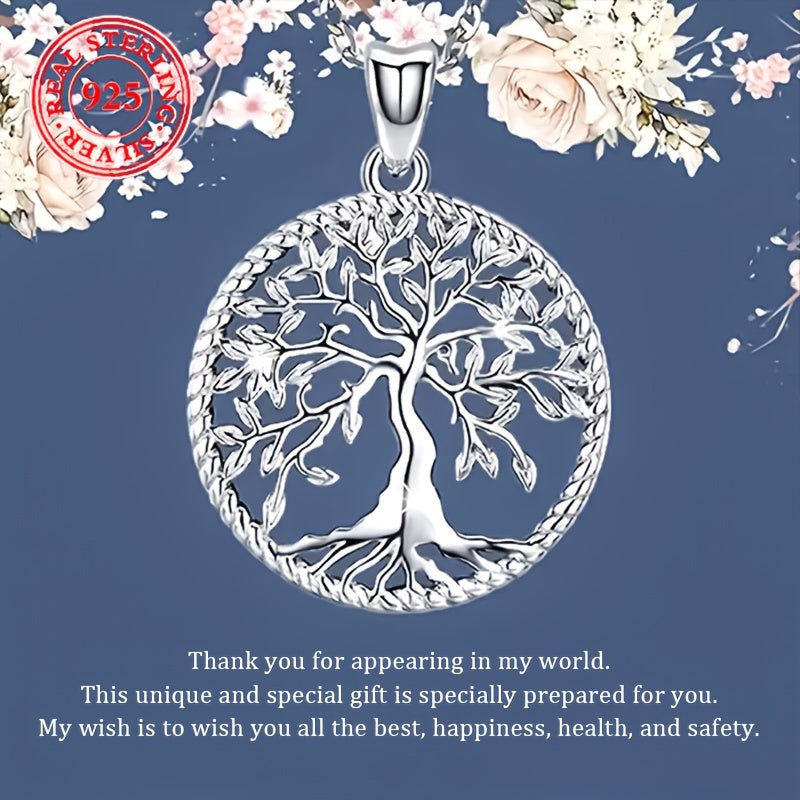 Collier pendentif Arbre de vie pour femme en argent sterling 925 – Style bohème vintage hypoallergénique, cadeau parfait pour elle, idéal pour les tenues décontractées et habillées