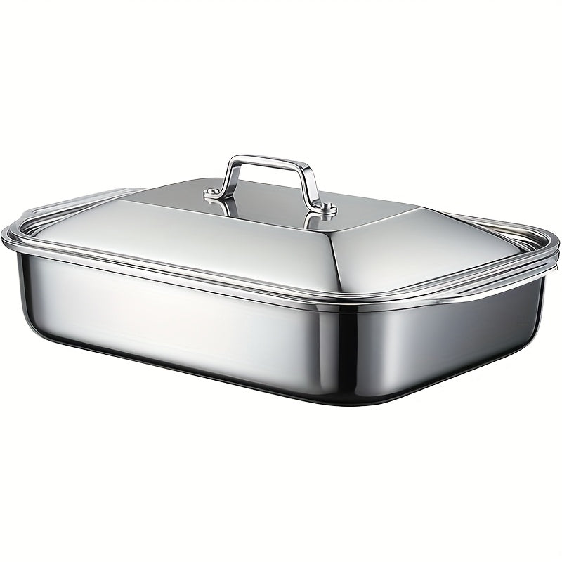 Ensemble de plats de cuisson en acier inoxydable avec couvercles – Grands plateaux de four rectangulaires antiadhésifs et robustes pour rôtir, pain, desserts, fruits de mer, barbecue et service buffet, options de lots de 2, 4, 6 ou 8