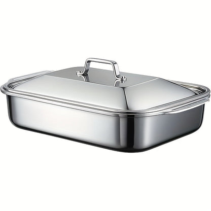 Ensemble de plats de cuisson en acier inoxydable avec couvercles – Grands plateaux de four rectangulaires antiadhésifs et robustes pour rôtir, pain, desserts, fruits de mer, barbecue et service buffet, options de lots de 2, 4, 6 ou 8