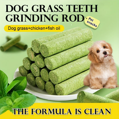 15 bâtonnets à mâcher à l'herbe pour chien – Friandises à mâcher naturelles pour le nettoyage des dents, haleine fraîche, collation riche en fibres pour la santé digestive à base d'herbe et de viande – Friandise saine pour chien de toutes races