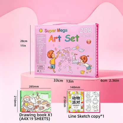 Set de 228 pièces pour activités artistiques pour enfants, kit de dessin et peinture de luxe avec pastels à l'huile, crayons de cire, feutres colorés et acryliques, pinceaux aquarelle et bloc à dessin, cadeau pour enfants