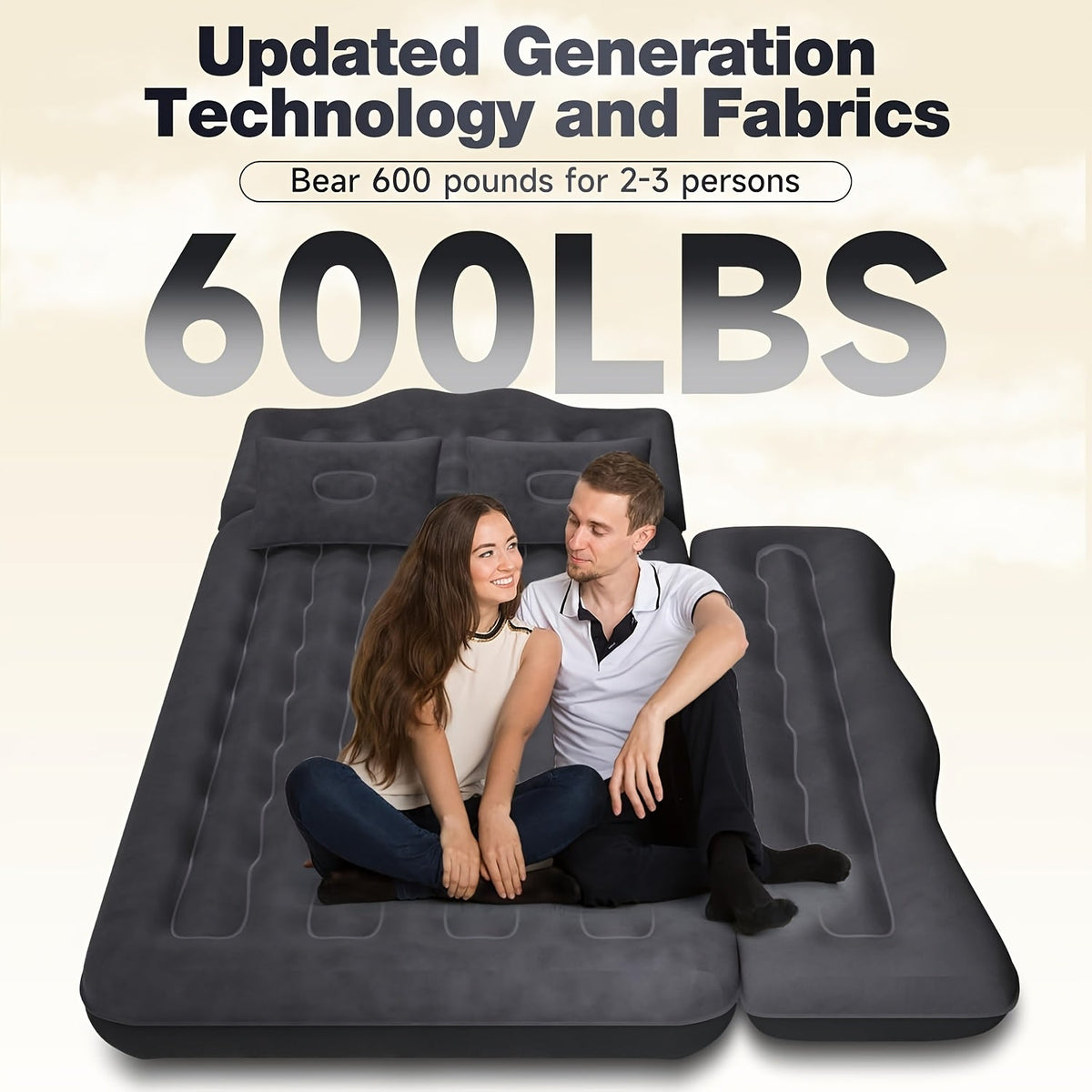 Matelas gonflable pour banquette arrière de voiture, SUV, camion et monospace – Lit pneumatique portable avec 2 oreillers pour camping, voyages sur route et plein air, bleu foncé
