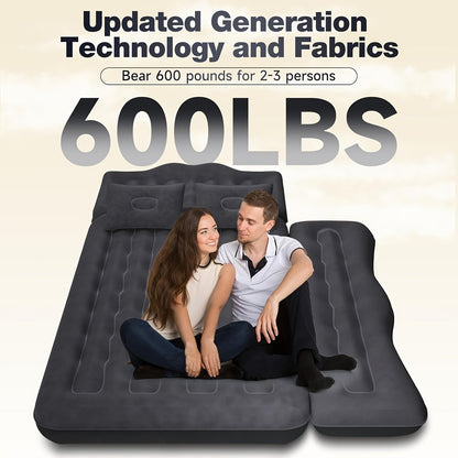 Matelas gonflable pour banquette arrière de voiture, SUV, camion et monospace – Lit pneumatique portable avec 2 oreillers pour camping, voyages sur route et plein air, bleu foncé