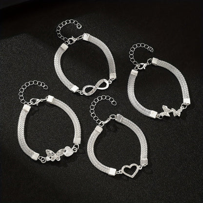 Lot de 4 bracelets de cheville infini papillon en argent 925 – Chaîne de pied empilable pour femmes, bijoux d'été élégants, cadeau pour la fête des mères et anniversaire