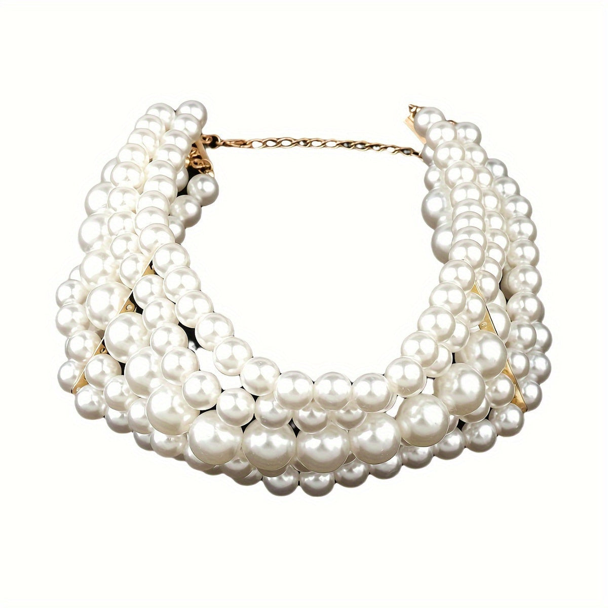 Parure de bijoux pour femme style français comprenant un collier multi-rangs à perles et des boucles d'oreilles géométriques rondes, ton doré, élégant pour banquet ou mariage