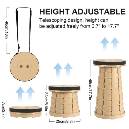 Lot de 2 tabourets pliants télescopiques, capacité 180 kg, siège rétractable portable pour camping, pêche, randonnée, cuisine et extérieur – Tabouret arc-en-ciel léger – Noir