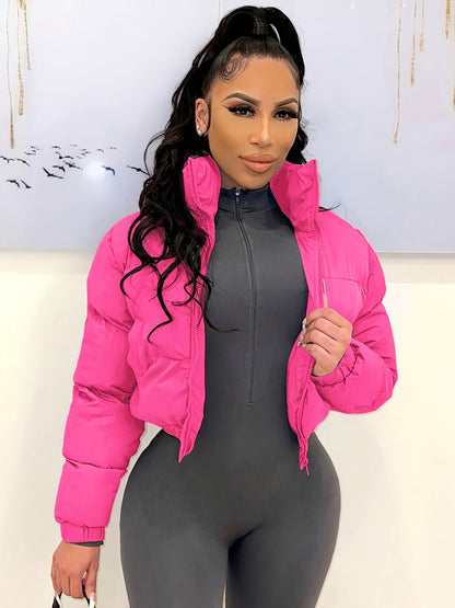 Women's Short Jacket European American Style Autumn Winter Warm Casual Outerwear – Black Rose Red Grey Olive Green Blue Coffee Brown S M L XL XXL
