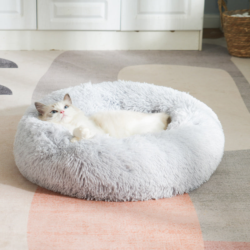 Grand panier rond pour chat toutes saisons - Nid circulaire doux et confortable pour chats et petits chiens, tapis de couchage universel avec coussin en peluche pour animaux d'intérieur