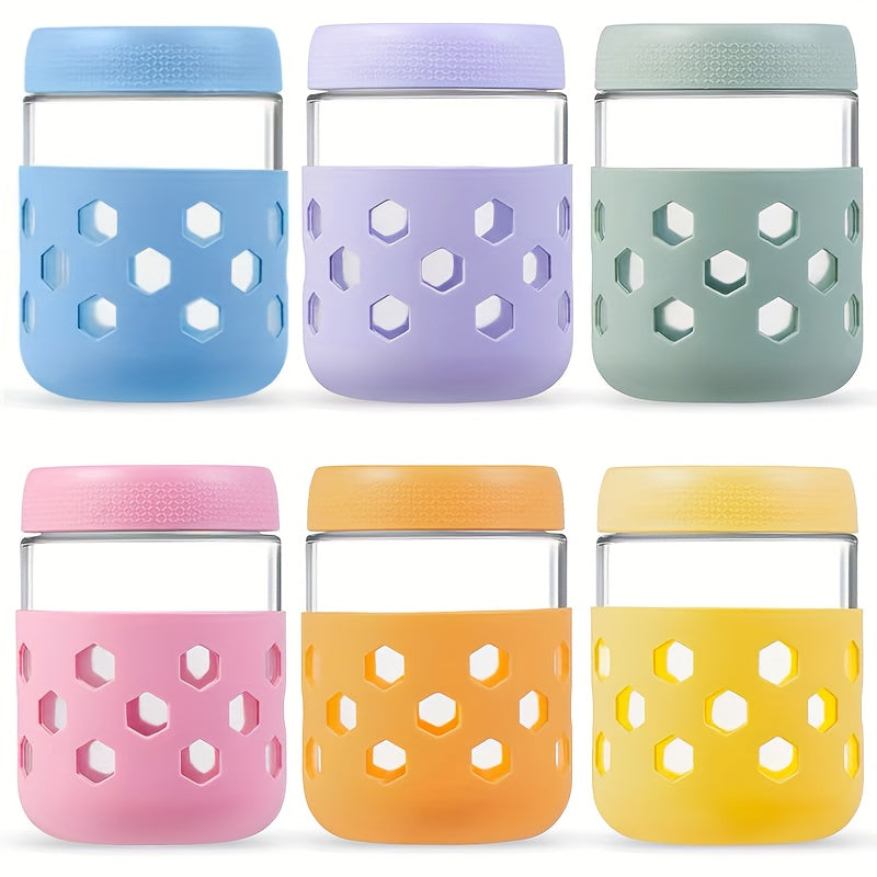 Lot de 6 bocaux en verre hermétiques de 475 ml avec gaines en silicone – Récipients de stockage alimentaire résistants à l'humidité pour thé, céréales, noix, snacks, épices et yaourts | Sans BPA