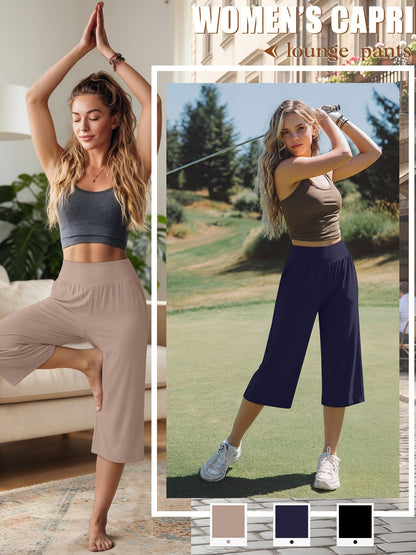 Lot de 3 pantalons Capri pour femme – Pantalons de jogging amples style détente, coupés avec poches et taille élastique, pantalon Capri de yoga pour le printemps, l'été, l'automne et les tenues décontractées du week-end