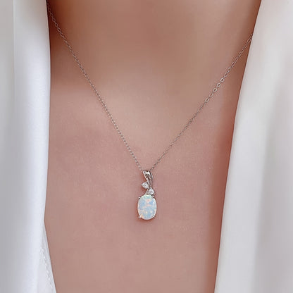 Parure de bijoux 4 pièces en argent 925 et opale en forme de goutte d'eau pour femme – Collier, boucles d'oreilles et bague bohème élégants, bijoux de soirée de luxe avec pendentif en opale iridescente, tailles 54-60