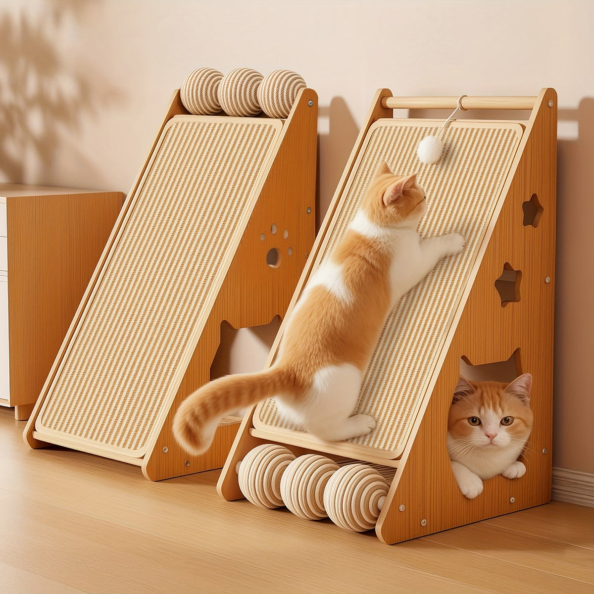 Griffoir pour chat en sisal de 27 pouces – Tapis de griffes multifonctionnel et résistant à l'usure, protège-meubles avec 3 balles de jeu, installation facile, griffoir d'intérieur pour chat
