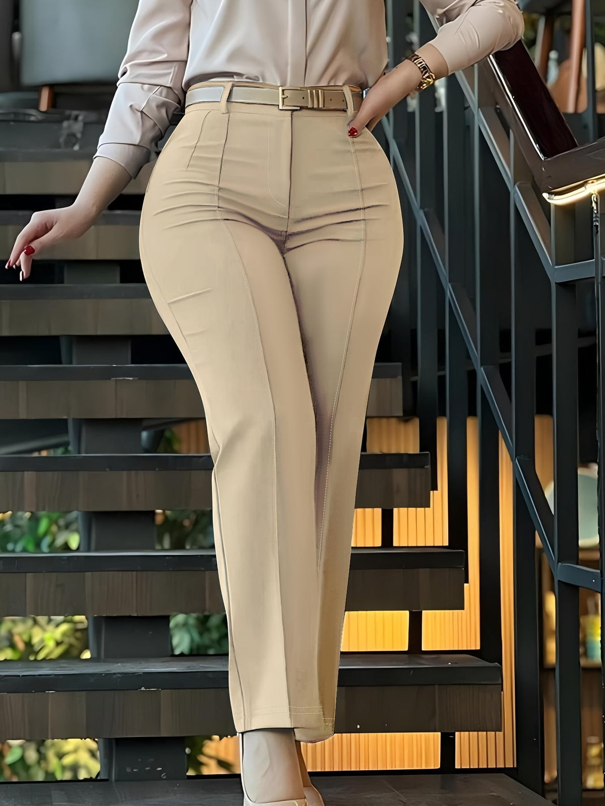Pantalon de tailleur femme uni – Pantalon structuré chic et long 100 % polyester pour le bureau, le business casual et les occasions formelles