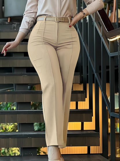 Pantalon de tailleur femme uni – Pantalon structuré chic et long 100 % polyester pour le bureau, le business casual et les occasions formelles