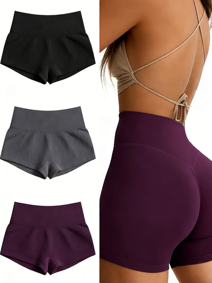 Lot de 3 shorts de yoga sans coutures à taille haute pour femme, shorts de sport extensibles en nylon pour la salle de sport, la course, le vélo, vêtements de sport S-XL