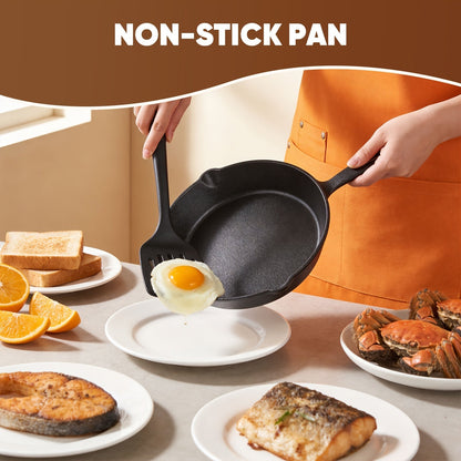 Ensemble de 3 poêles en fonte 15, 20 et 25 cm – Pré-assaisonnées, antiadhésives, ultra-résistantes, compatibles four, grill et feu de camp, répartition uniforme de la chaleur, pour steaks et pains de maïs – Ustensiles de cuisine rustiques