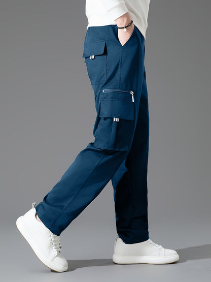 Lot de 3 pantalons cargo pour homme, coupe droite multipoches – Pantalon de randonnée en polyester tissé uni pour le printemps et l'automne, tailles S à XXXL, 9 combinaisons de couleurs