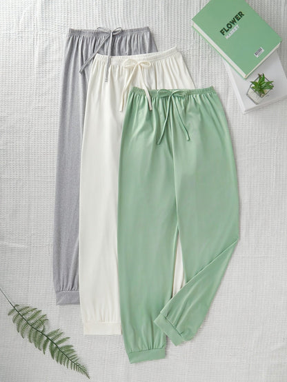 Pantalon décontracté à cordon pour femme, coupe ample, taille élastique, couleur unie, pantalon de détente pour la maison, automne, tricot confortable, polyester, XS S M L XL XXL