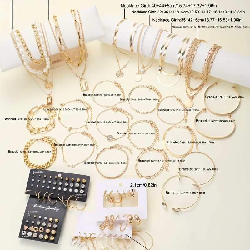 Lot de 50 bijoux vintage pour femme – imitation perle et zircon, motifs cœur, papillon, étoile et lune, boucles d'oreilles, collier, bracelet et bague, idéal pour les fêtes, les vacances et les cadeaux