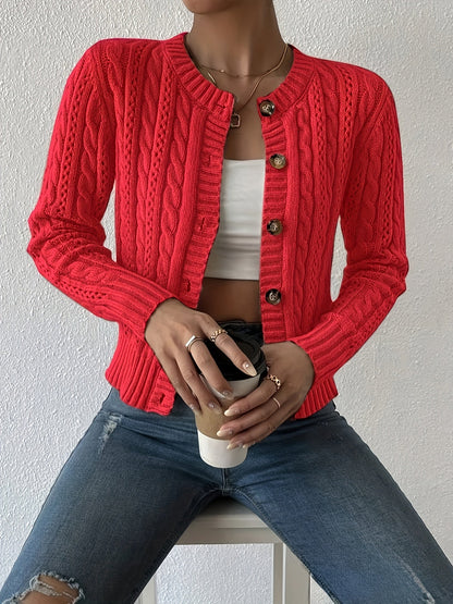 Women's Cable Knit Cardigan Sweater with Mesh Detail Open Front Long Sleeve Crew Neck Stretch Knit Casual Outerwear for Spring Fall XS-XXL