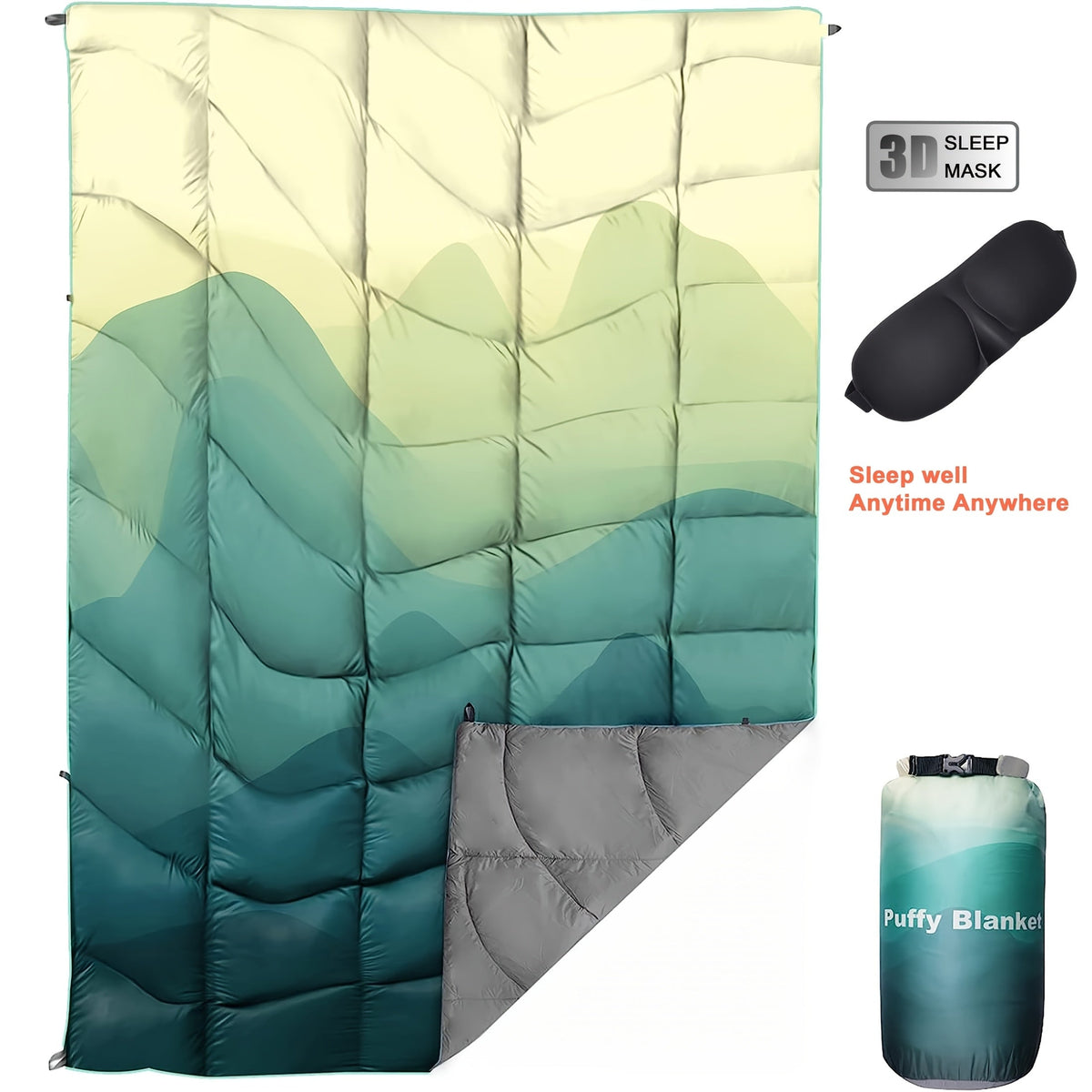 Couverture de camping matelassée pour extérieur 140x200 cm, légère, alternative au duvet, ultra chaude, couette de hamac – Couverture de camping imprimée pour les voyages, pique-niques, fêtes sur la plage et temps froid | 140x200 cm