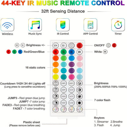 Ruban LED RVB de 15 m à 80 m – Changement de couleur avec télécommande 44 touches, mode DIY, intensité réglable, pour chambre, salon, Noël, fêtes et décoration intérieure