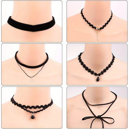 Lot de 20 colliers ras-de-cou gothiques en velours pour femme – Style tatouage en dentelle noire Y2K avec motifs cœur, lune, croix et pendentifs, bijoux tendance pour le cou, cadeau pour fête, festival et usage quotidien