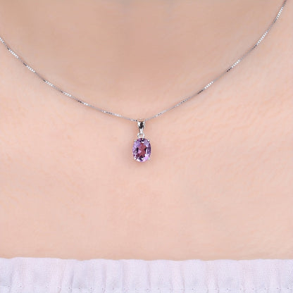 925 Sterling Silver Natural Gemstone Oval Cut Pendant Necklace for Women – Amethyst Citrine Garnet Peridot Topaz Multi-Faceted Fine Jewelry, Elegant Dating Daily Gift for Girls
