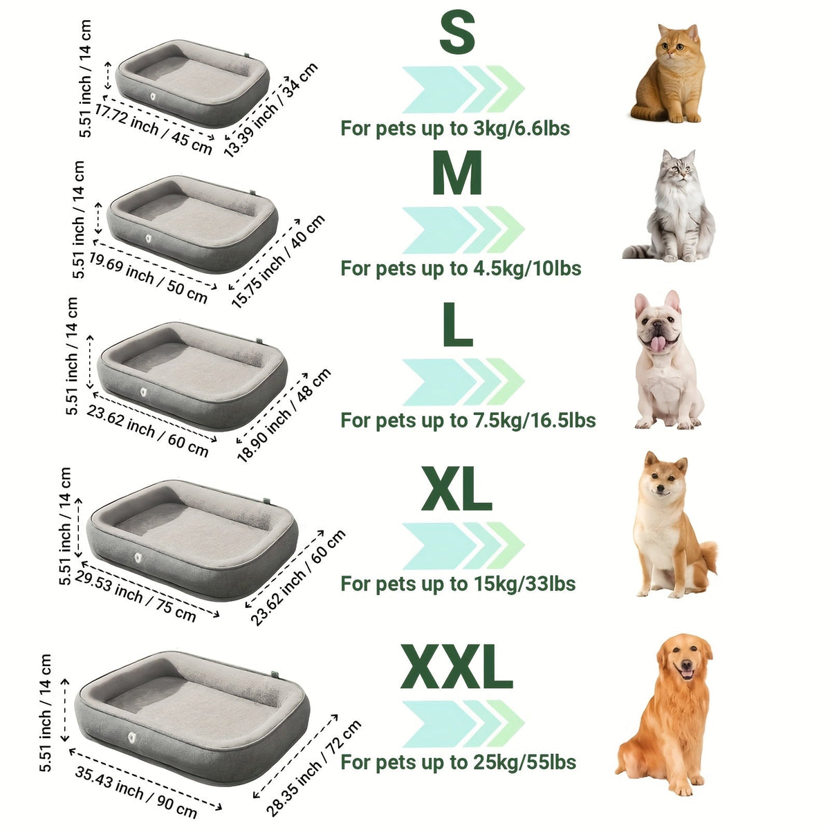Lit orthopédique pour chien et chat, matelas pour animaux confort toutes saisons, surface anti-humidité, fond antidérapant, housse lavable, adapté aux chiens et chats de petite, moyenne et grande taille, tailles disponibles : S, M, L, XL, XXL