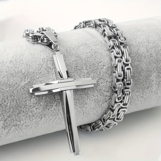 Ensemble collier et bracelet croix en acier inoxydable, bijoux bohème vintage épais pour hommes et femmes, idéal pour le quotidien ou en cadeau