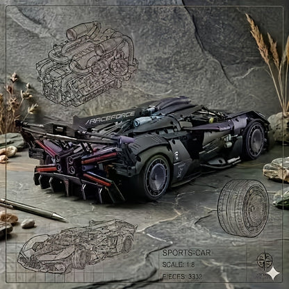 Ensemble de construction de supercar à l'échelle 1:8 de 3332 pièces – Modèle réduit de voiture musclée en édition limitée violet foncé, carrosserie profilée, design modulaire, objet de collection pour les passionnés de voitures, les garçons et les adultes
