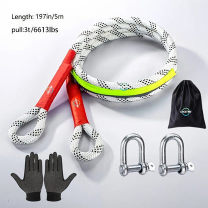 Kit de sangle de remorquage robuste 16 pieds – Crochets en U en acier, sangle de dépannage tout-terrain pour SUV, 4 capacités au choix : 6613 / 11023 / 22046 / 39683 LBS